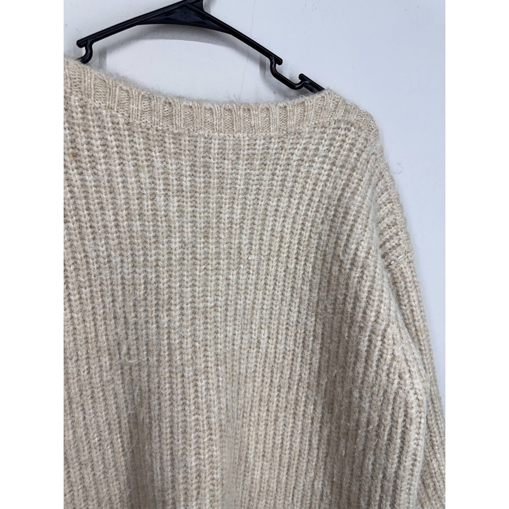 ZARA Sweater Womens XS-S Beige Ribbed Chunky Knit Oversized Boat Neck Pullover - Picture 5 of 12